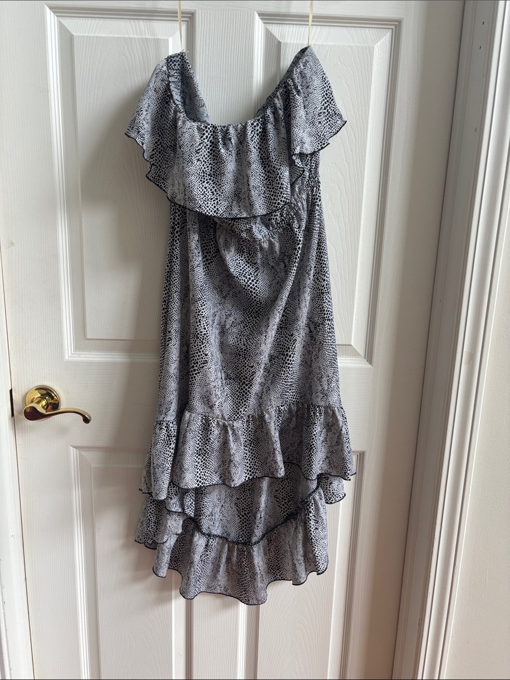 HeartSoul Black and White Off-Shoulder Ruffle High-Low Dress